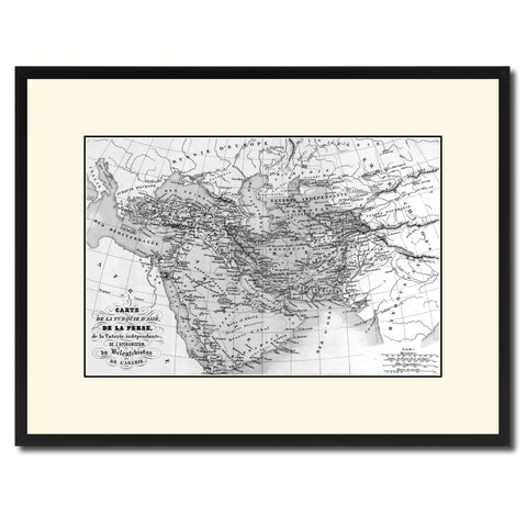 Persia Arabia Iraq Iran Vintage B&W Map Canvas Print, Picture Frame Home Decor Wall Art Gift Ideas