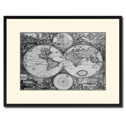 World Hemispheres Vintage B&W Map Canvas Print, Picture Frame Home Decor Wall Art Gift Ideas