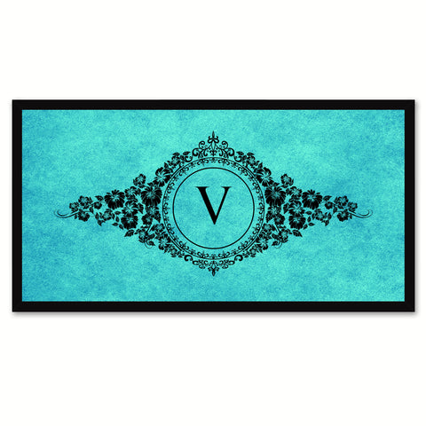 Alphabet Letter V Auqa Canvas Print, Black Custom Frame