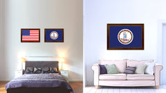 Vermont State Flag Canvas Print with Custom Brown Picture Frame Home Decor Wall Art Decoration Gifts