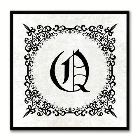 Alphabet Q White Canvas Print Black Frame Kids Bedroom Wall Décor Home Art