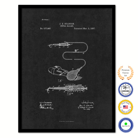 1897 Dentist Dental Mallet Vintage Patent Artwork Black Framed Canvas Home Office Decor Great for Dentist Orthodontist
