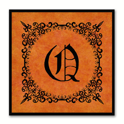 Alphabet Q Orange Canvas Print Black Frame Kids Bedroom Wall Décor Home Art