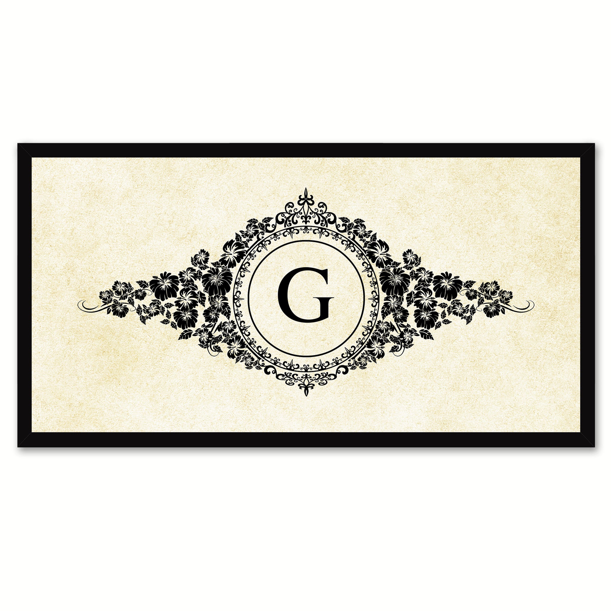 Alphabet Letter G White Canvas Print, Black Custom Frame