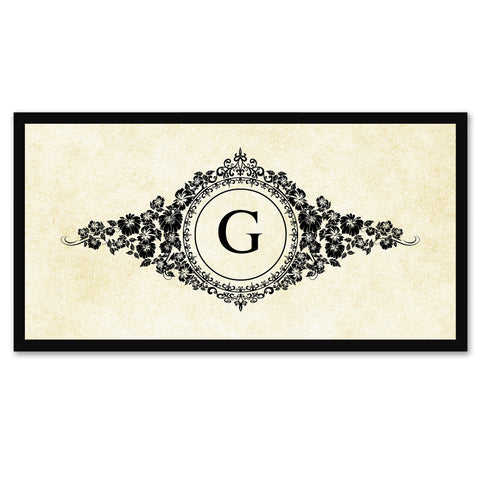 Alphabet Letter G White Canvas Print, Black Custom Frame