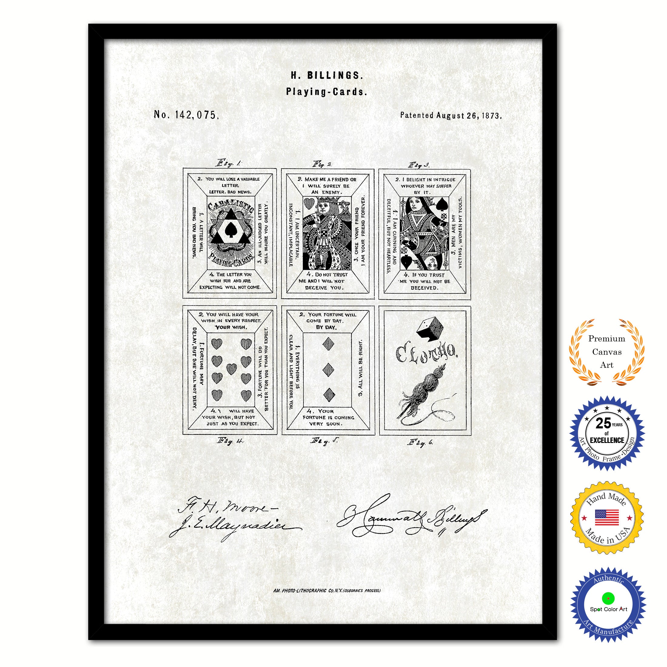 1873 Playing Cards Old Patent Art Print on Canvas Custom Framed Vintage Home Decor Wall Decoration Great for Gifts