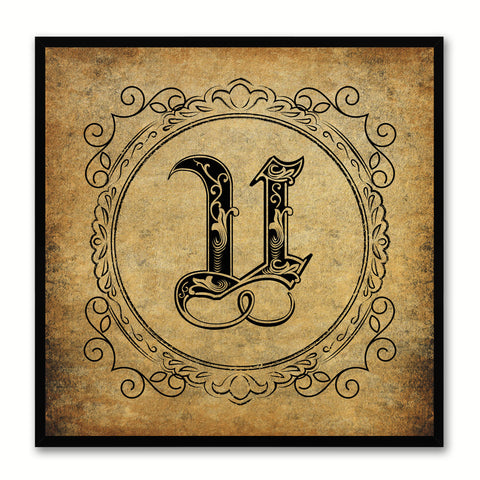 Alphabet U Brown Canvas Print Black Frame Kids Bedroom Wall Décor Home Art