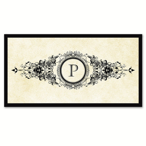 Alphabet Letter P White Canvas Print, Black Custom Frame