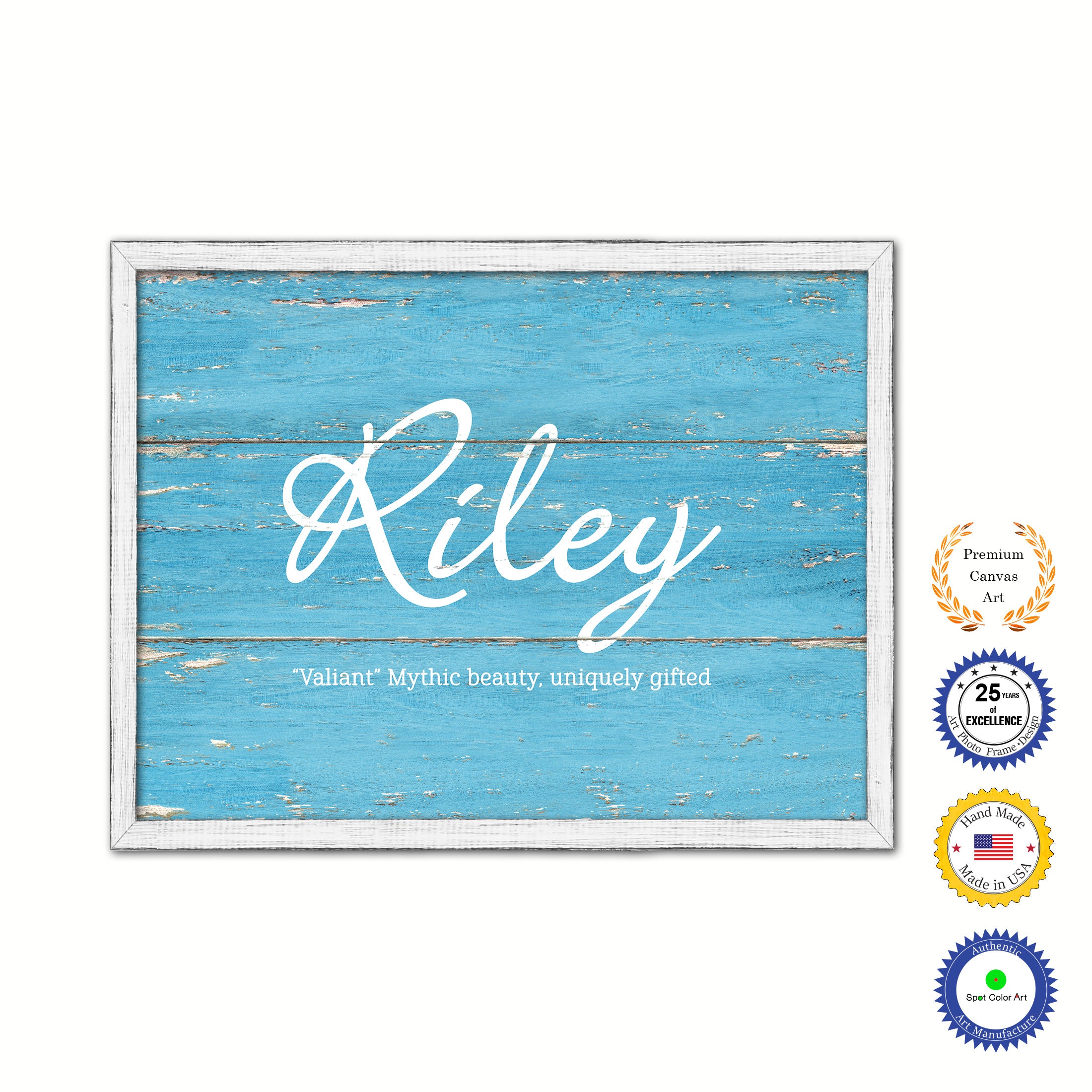 Riley Name Plate White Wash Wood Frame Canvas Print Boutique Cottage Decor Shabby Chic