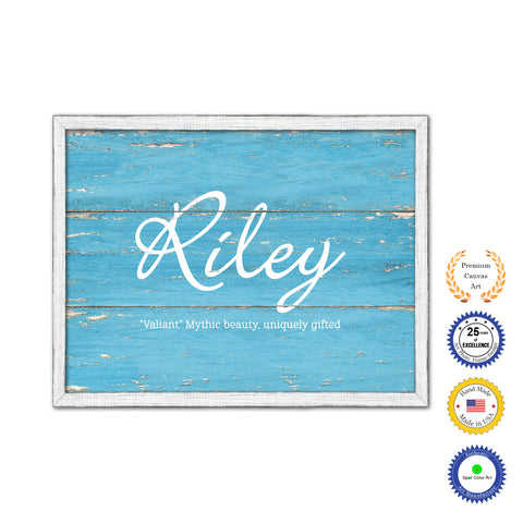 Riley Name Plate White Wash Wood Frame Canvas Print Boutique Cottage Decor Shabby Chic