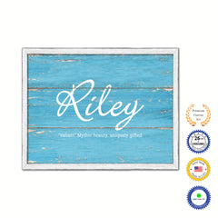 Riley Name Plate White Wash Wood Frame Canvas Print Boutique Cottage Decor Shabby Chic