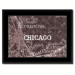 Chicago Illinois Vintage Vivid Sepia Map Canvas Print, Picture Frames Home Decor Wall Art Decoration Gifts