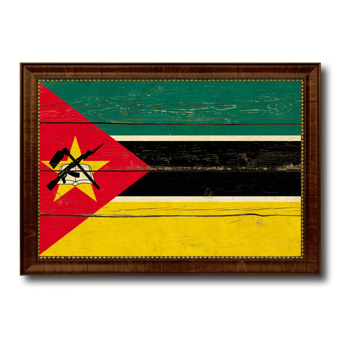 Mozambiqu Country Flag Vintage Canvas Print with Brown Picture Frame Home Decor Gifts Wall Art Decoration Artwork