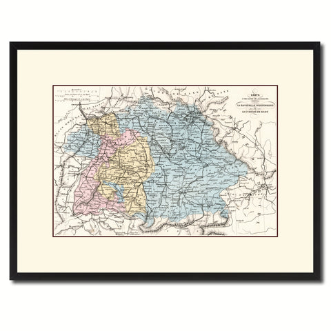 Southern Germany: Bavaria Wurttemberg Hesse Vintage Antique Map Wall Art Home Decor Gift Ideas Canvas Print Custom Picture Frame