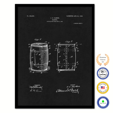 1906 Parker Wine Barrel Old Patent Art Print on Canvas Custom Framed Vintage Home Decor Wall Decoration Great for Gifts