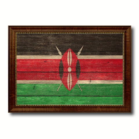 Kenya Country Flag Texture Canvas Print with Brown Custom Picture Frame Home Decor Gift Ideas Wall Art Decoration
