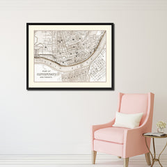 Cincinnati Vintage Sepia Map Canvas Print, Picture Frame Gifts Home Decor Wall Art Decoration