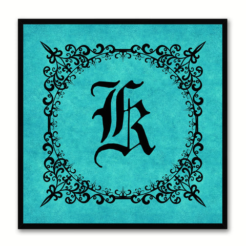 Alphabet K Aqua Canvas Print Black Frame Kids Bedroom Wall Décor Home Art