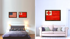 Tonga Country Flag Texture Canvas Print with Brown Custom Picture Frame Home Decor Gift Ideas Wall Art Decoration