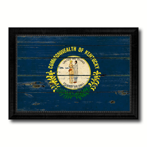 Kentucky State Vintage Flag Canvas Print with Black Picture Frame Home Decor Man Cave Wall Art Collectible Decoration Artwork Gifts