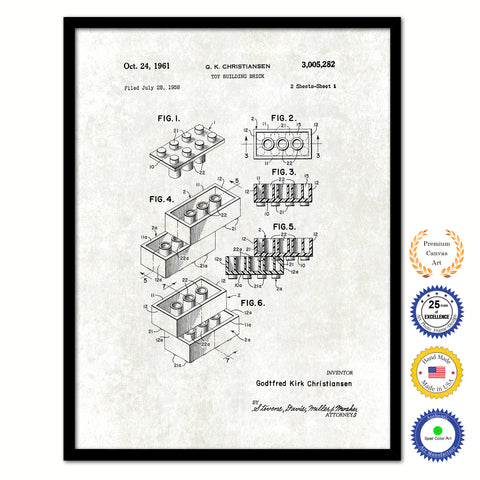 1961 Legos Building Block Old Patent Art Print on Canvas Custom Framed Vintage Home Decor Wall Decoration Great for Gifts