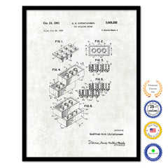 1961 Legos Building Block Old Patent Art Print on Canvas Custom Framed Vintage Home Decor Wall Decoration Great for Gifts