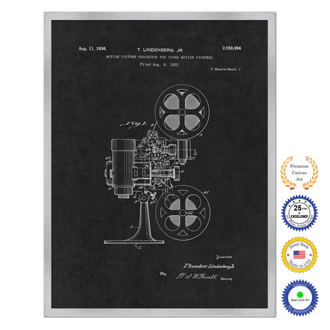 1936 Lindenberg Motion Picture Projector Old Patent Art Print on Canvas Custom Framed Vintage Home Decor Wall Decoration Great for Gifts