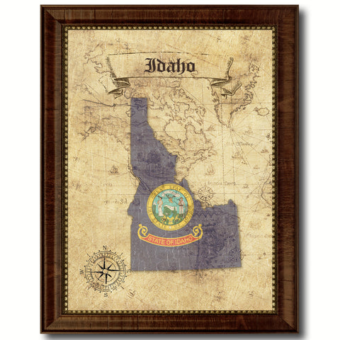 Idaho State Vintage Flag Canvas Print with Brown Picture Frame Home Decor Man Cave Wall Art Collectible Decoration Artwork Gifts