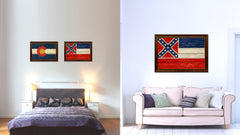 Mississippi State Flag Texture Canvas Print with Brown Picture Frame Gifts Home Decor Wall Art Collectible Decoration