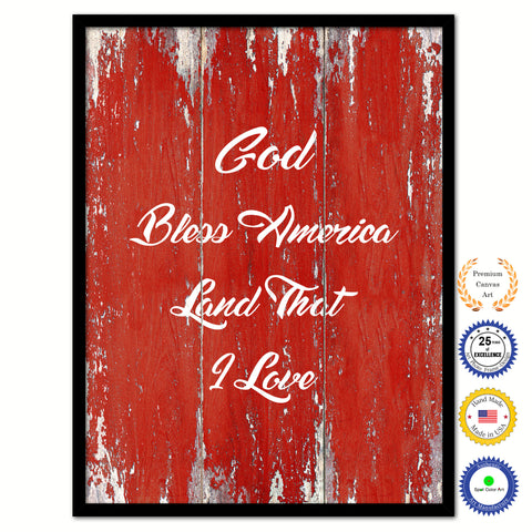 God bless America land that I love Bible Verse Scripture Quote Black Canvas Print with Picture Frame