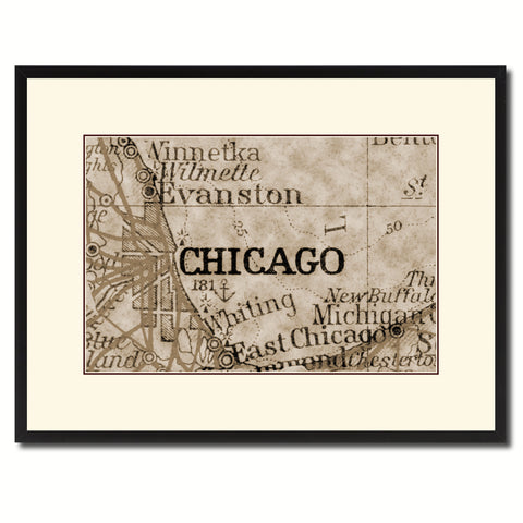 Chicago Illinois Vintage Sepia Map Canvas Print, Picture Frame Gifts Home Decor Wall Art Decoration