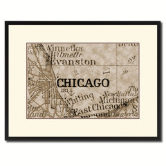 Chicago Illinois Vintage Sepia Map Canvas Print, Picture Frame Gifts Home Decor Wall Art Decoration