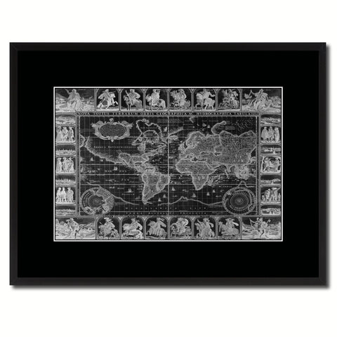 Geographic Vintage Monochrome Map Canvas Print, Gifts Picture Frames Home Decor Wall Art