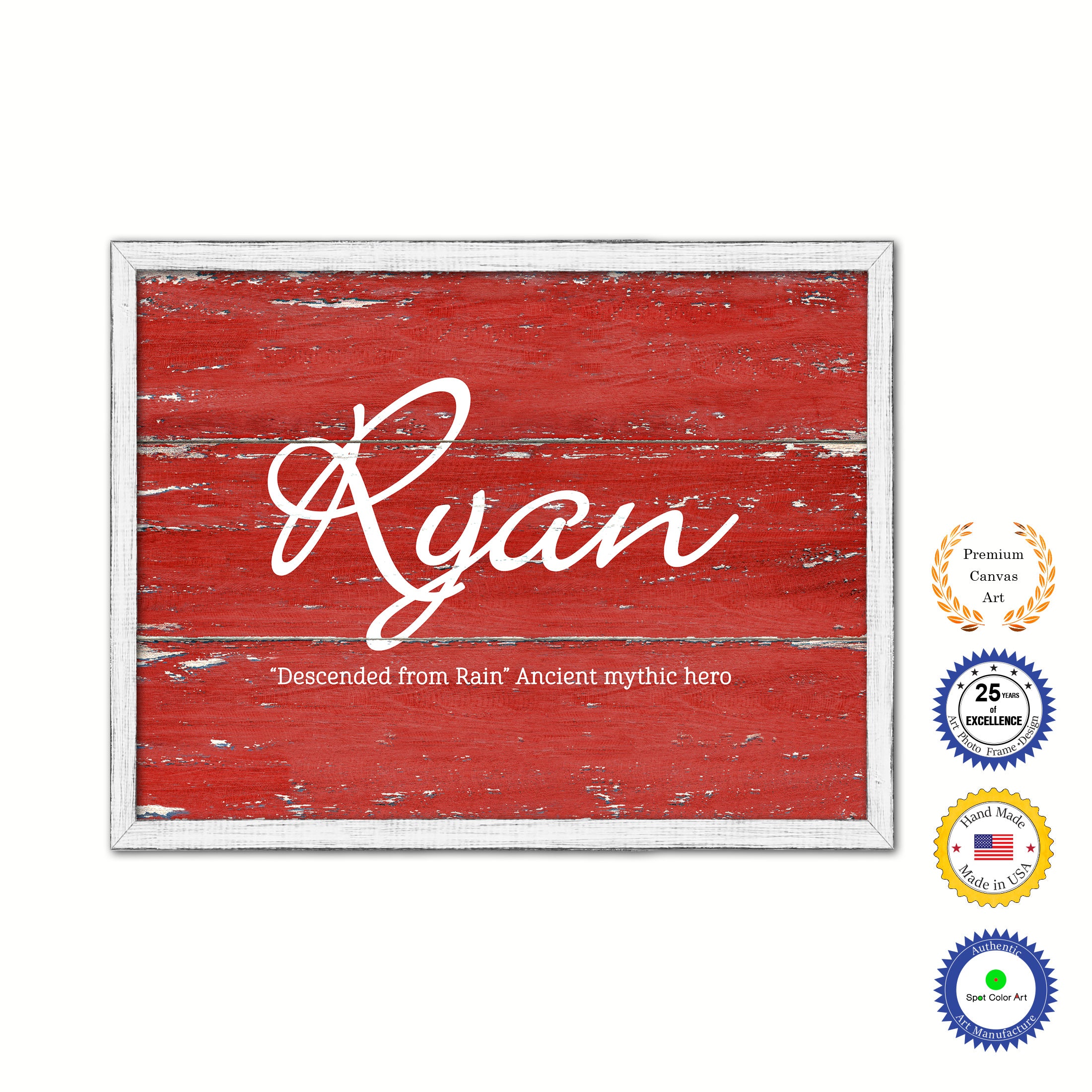 Ryan Name Plate White Wash Wood Frame Canvas Print Boutique Cottage Decor Shabby Chic