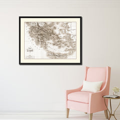 Greece Vintage Sepia Map Canvas Print, Picture Frame Gifts Home Decor Wall Art Decoration