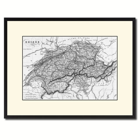 Switzerland Vintage B&W Map Canvas Print, Picture Frame Home Decor Wall Art Gift Ideas