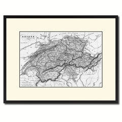Switzerland Vintage B&W Map Canvas Print, Picture Frame Home Decor Wall Art Gift Ideas
