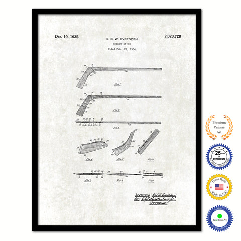 1935 Hockey Stick Old Patent Art Print on Canvas Custom Framed Vintage Home Decor Wall Decoration Great for Gifts