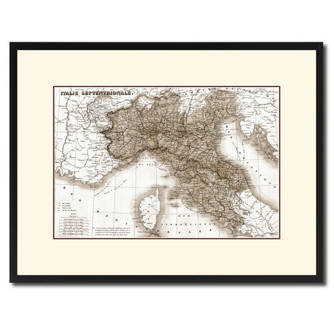 North Italy Vintage Sepia Map Canvas Print, Picture Frame Gifts Home Decor Wall Art Decoration