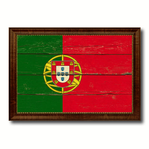 Portugal Country Flag Vintage Canvas Print with Brown Picture Frame Home Decor Gifts Wall Art Decoration Artwork