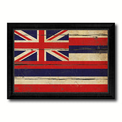 Hawaii State Vintage Flag Canvas Print with Black Picture Frame Home Decor Man Cave Wall Art Collectible Decoration Artwork Gifts