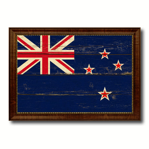 New Zealand Country Flag Vintage Canvas Print with Brown Picture Frame Home Decor Gifts Wall Art Decoration Artwork