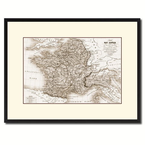 France Vintage Sepia Map Canvas Print, Picture Frame Gifts Home Decor Wall Art Decoration