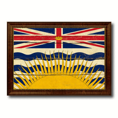 British Columbia Province City Canada Country Vintage Flag Canvas Print Brown Picture Frame