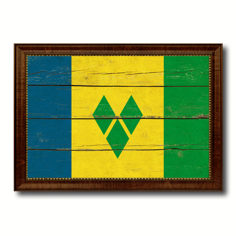 Saint Vincent & the Grenadines Country Flag Vintage Canvas Print with Brown Picture Frame Home Decor Gifts Wall Art Decoration Artwork