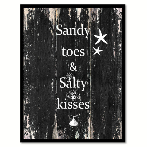 Sandy toes & salty kisses Motivational Quote Saying Canvas Print with Picture Frame Home Decor Wall Art