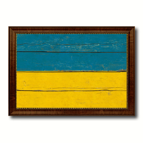 Ukraine Country Flag Vintage Canvas Print with Brown Picture Frame Home Decor Gifts Wall Art Decoration Artwork