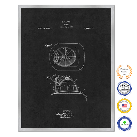 1932 Firefighter Helmet Antique Patent Artwork Silver Framed Canvas Home Office Decor Great for Firefighter Fireman Firewoman