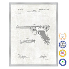 1904 Luger Gun Old Patent Art Print on Canvas Custom Framed Vintage Home Decor Wall Decoration Great for Gifts