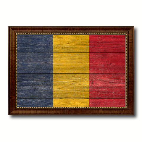 Chad Country Flag Texture Canvas Print with Brown Custom Picture Frame Home Decor Gift Ideas Wall Art Decoration